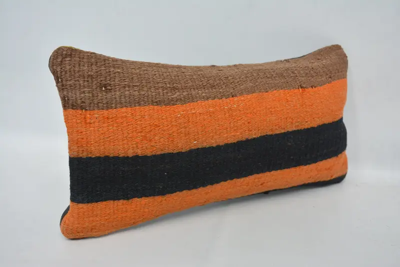 Kilim Cushion Sham, Cotton Cushion Case, Vintage Pillow, Sustainable Pillow Cover, Pillow Case, Vintage Kilim Throw Pillow, 8x16 Orange Pillow Sham - 3
