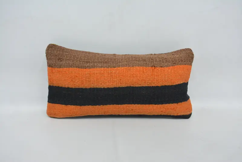 Kilim Cushion Sham, Cotton Cushion Case, Vintage Pillow, Sustainable Pillow Cover, Pillow Case, Vintage Kilim Throw Pillow, 8x16 Orange Pillow Sham - 1