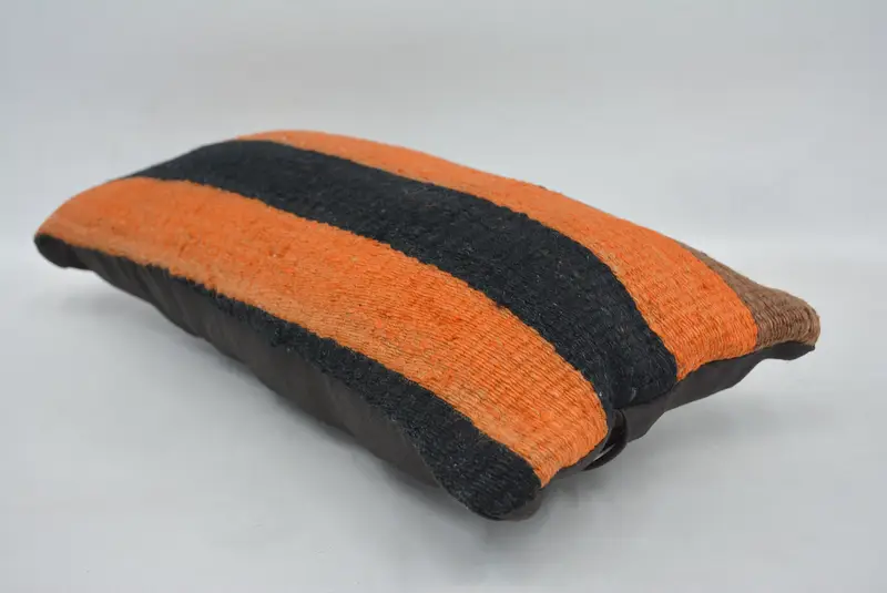 Kilim Cushion Sham, Cotton Cushion Case, Vintage Pillow, Sustainable Pillow Cover, Pillow Case, Vintage Kilim Throw Pillow, 8x16 Orange Pillow Sham - 6