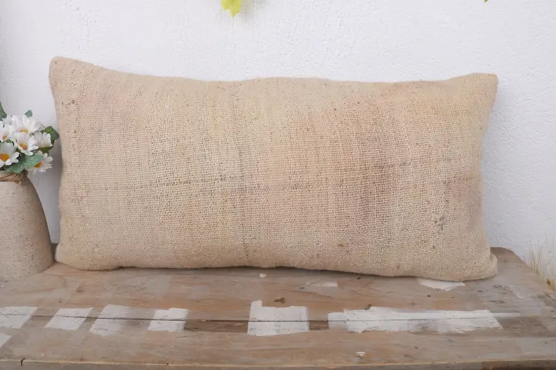 Square Throw Cushion, Home Decor Pillow, Armchair Cushion, Handmade Kilim Cushion, 12x24 Beige Pillow, Pillow Case, Pillow for Couch, Couch Pillow - 2