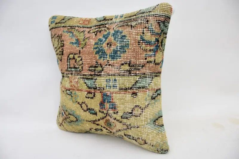 Vintage Kilim Throw Pillow, Pillow for Couch, 14x14 Beige Pillow Sham, Pillow for Sofa, Pillow Sham, Bolster Cushion, Authentic Pillow Cover - 3