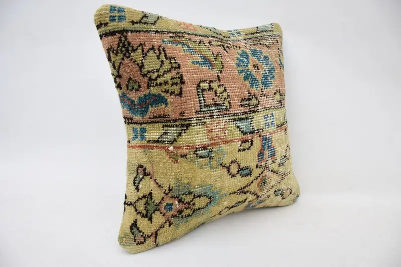 Vintage Kilim Throw Pillow, Pillow for Couch, 14x14 Beige Pillow Sham, Pillow for Sofa, Pillow Sham, Bolster Cushion, Authentic Pillow Cover - 2