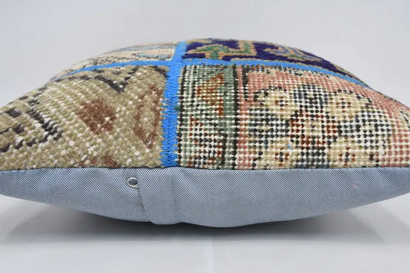 Kilim Pillow, Turkish Kilim Pillow, Square Throw Pillow Cover, 16x16 Blue Pillow Cover, Crochet Pattern Pillow Cover, Cushion Cover, Boho Pillow - 5