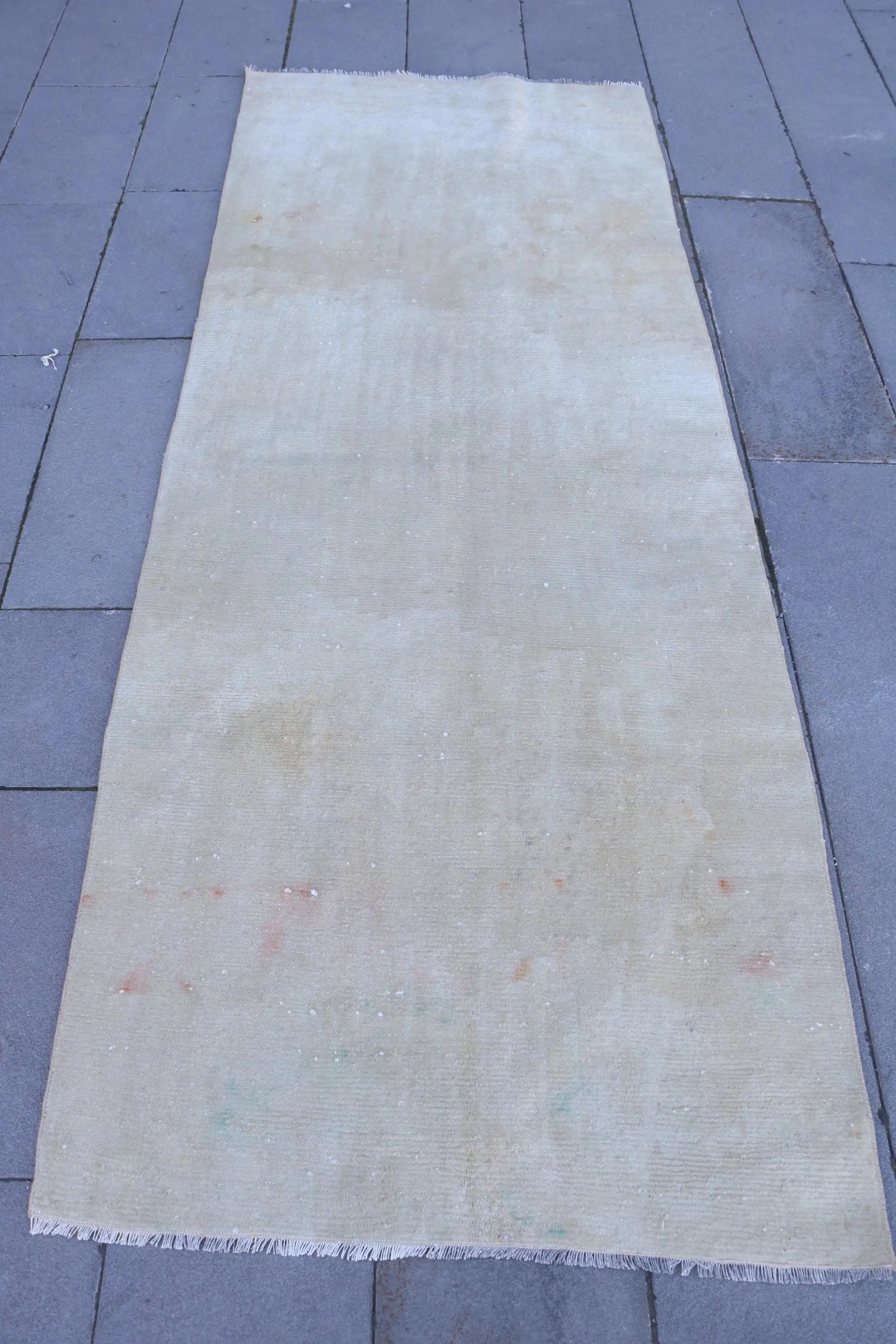 3.2x8.2 ft Turkish Runner Rug, Vintage White Camouflage Rug - 1