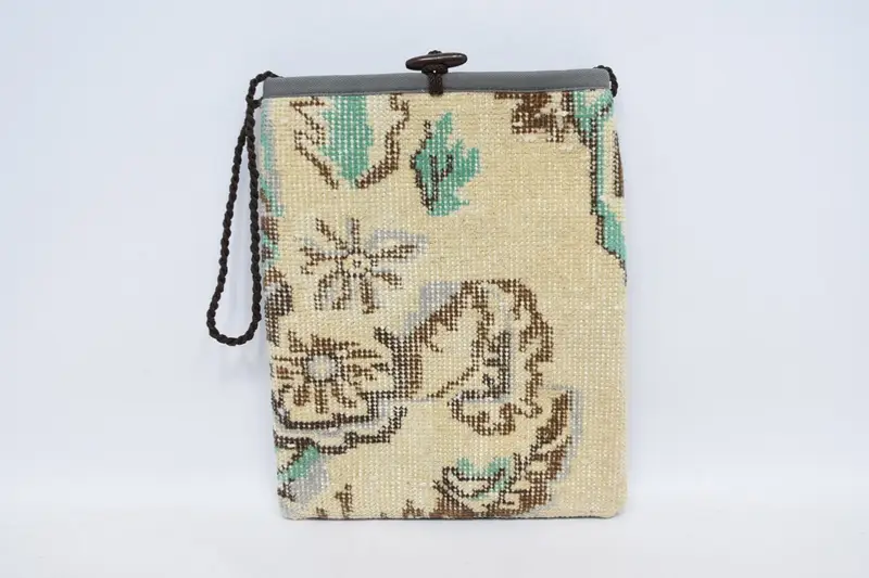 ヴィンテージモチーフのスチームパンクウールショルダーバッグ、キリムバッグ