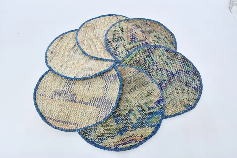 Boho Beige & Bronce Circle Placemats, Decoración de lana de algodón Art Déco