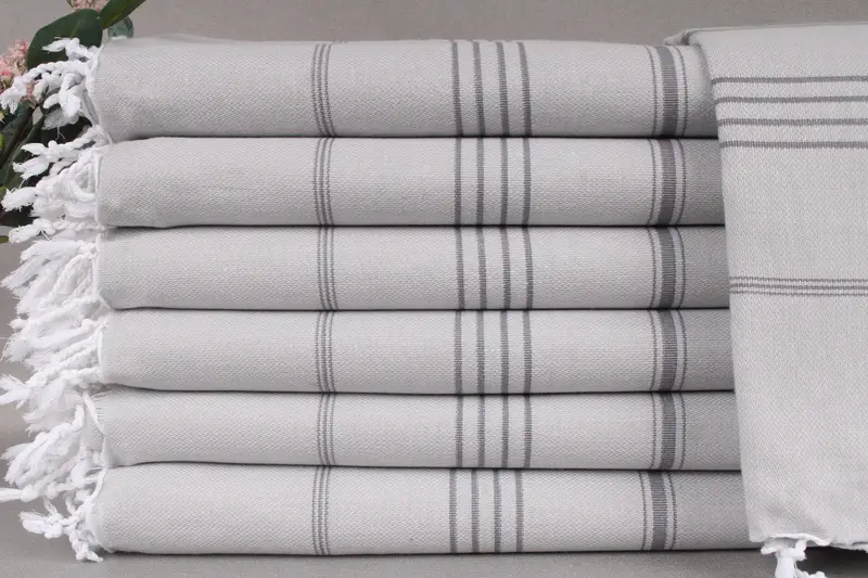 Turkish Bath Towel Light Gray-Dark Gray Stripes, 71x40 Inches