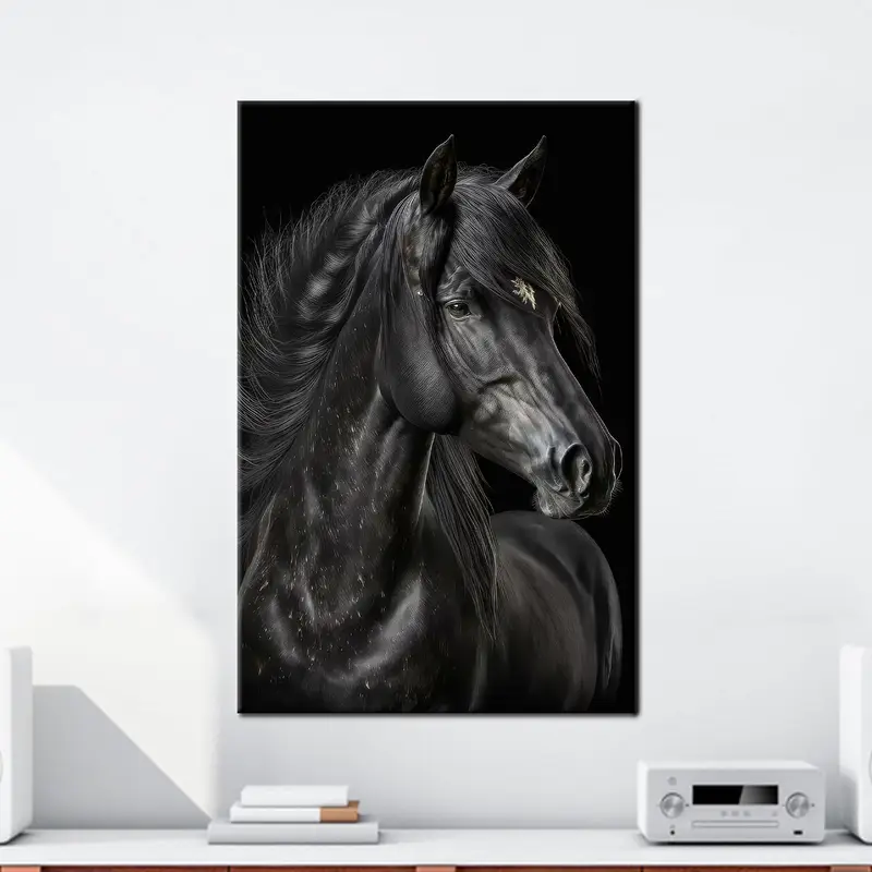 オフィスやロフトの装飾用のモダンな黒い馬のキャンバスアート