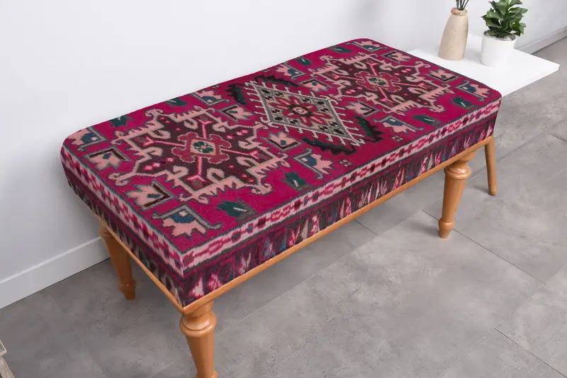 Geometric Plaid Bench with Storage, Modern Wool Bench