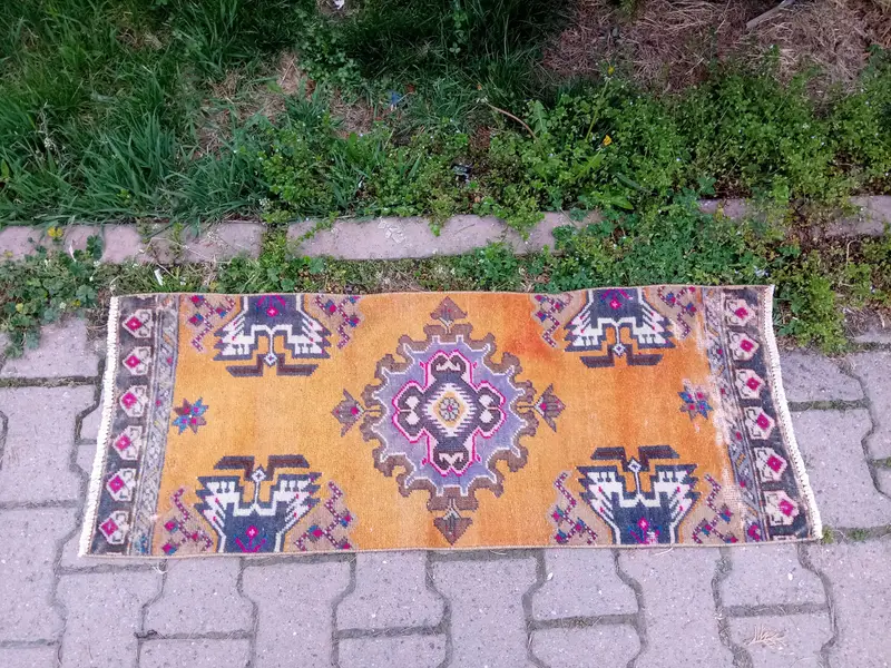 Turuncu Halı, 1,42x3,58 ft Gri Vurgulu