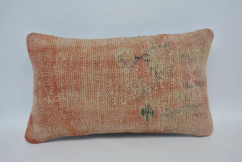 Gift Pillow, Ethnical Kilim Rug Pillow, 12x20 Orange Pillow Case, Pillow, Boho Pillow Sham Cover, Decorative Bolster Pillow Cover - 1