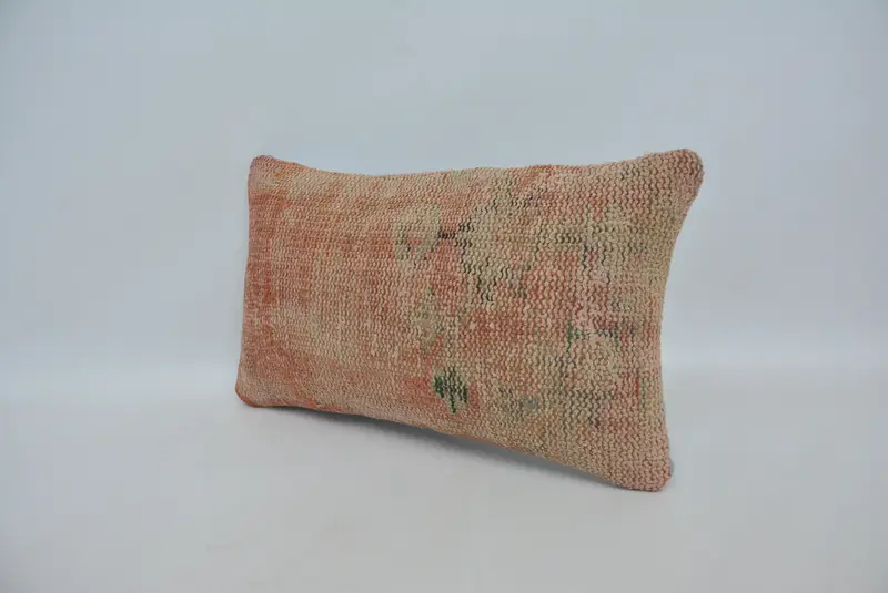 Gift Pillow, Ethnical Kilim Rug Pillow, 12x20 Orange Pillow Case, Pillow, Boho Pillow Sham Cover, Decorative Bolster Pillow Cover - 4