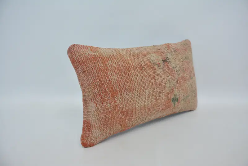 Gift Pillow, Ethnical Kilim Rug Pillow, 12x20 Orange Pillow Case, Pillow, Boho Pillow Sham Cover, Decorative Bolster Pillow Cover - 3