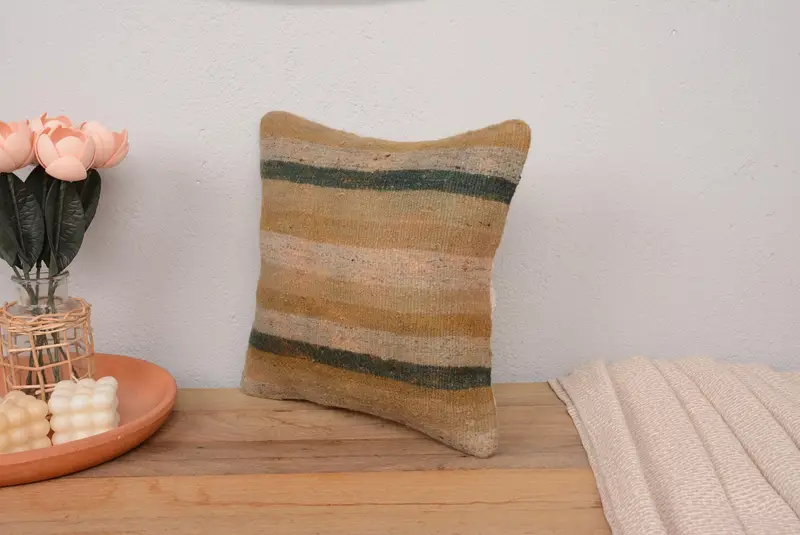 14x14 Brown Pillow Sham, Gift Pillow, Sustainable Pillow Case, Interior Designer Pillow, Throw Kilim Pillow, Pillow Sham - 4