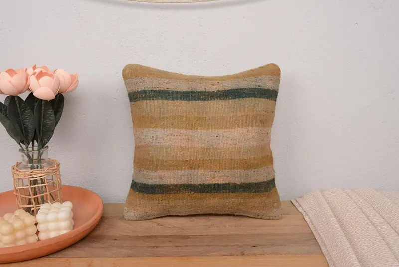 14x14 Brown Pillow Sham, Gift Pillow, Sustainable Pillow Case, Interior Designer Pillow, Throw Kilim Pillow, Pillow Sham - 2