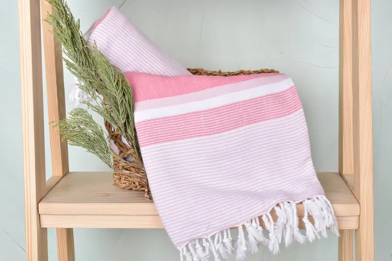 Large Turkish Towel, Handwoven organic Turkish towel for spa, Hammam towel, Bachelor Party Favors, 68x40 Cotton Striped Towel, Sand-resistant towel - 4