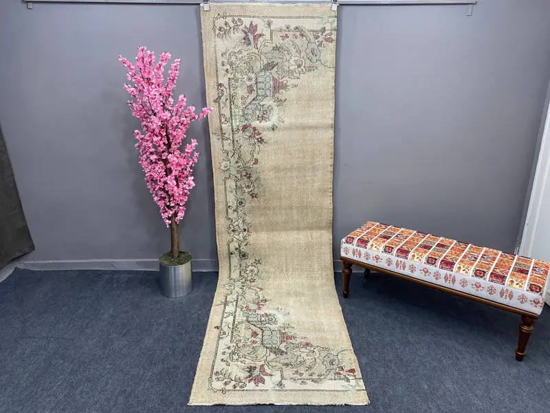 Alfombra geométrica amarilla, 3x10,5 pies, elegante diseño floral