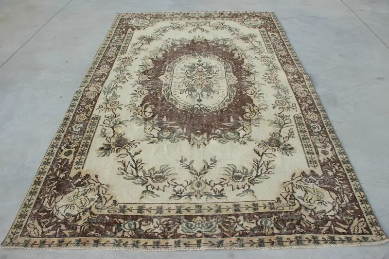Alfombra grande vintage Oushak 6x9,7 pies (183x295 cm), alfombra de lana marroquí marrón turca - 1