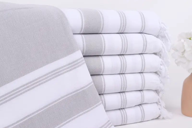 Striped Towel Bath Towel Light Gray Cotton, 40x71 Inches