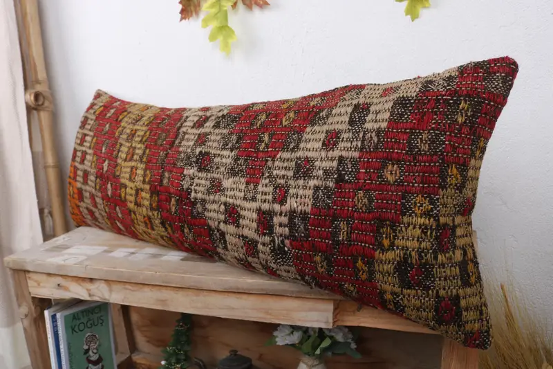 Pillow for Couch, Pillow Sham, Vintage Kilim Throw Pillow, 12x36 Red Pillow Cover, Meditation Pillow Case, Retro Pillow Cover, Boho Pillow - 4
