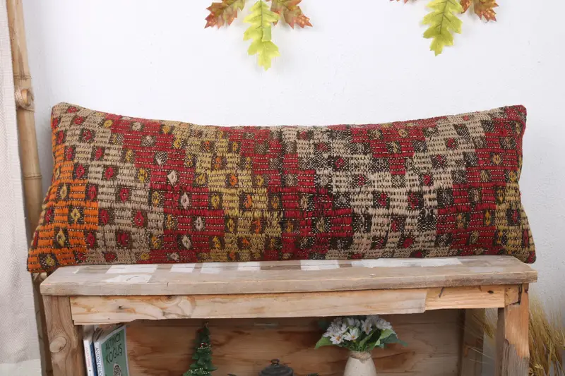 Pillow for Couch, Pillow Sham, Vintage Kilim Throw Pillow, 12x36 Red Pillow Cover, Meditation Pillow Case, Retro Pillow Cover, Boho Pillow - 2