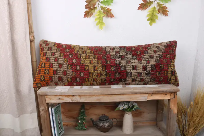 Pillow for Couch, Pillow Sham, Vintage Kilim Throw Pillow, 12x36 Red Pillow Cover, Meditation Pillow Case, Retro Pillow Cover, Boho Pillow - 1