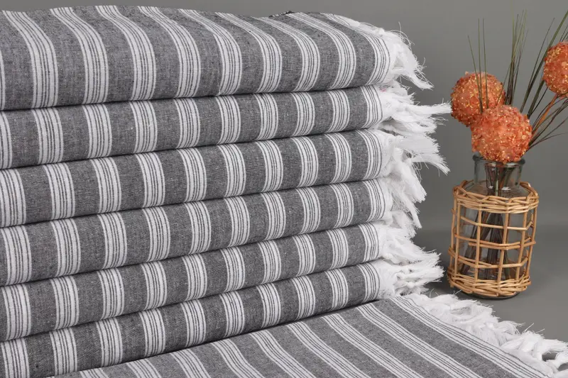 Beach Towel Personalized Organic Cotton Black Striped, 40x71 Inches