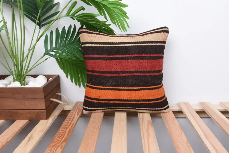 Turkish Pillow, Boho Pillow Sham Cover, Pillow for Sofa, 14x14 Brown Pillow, Bolster Cushion, Yoga Pillow Cover, Pillow Cover, Couch Cushion - 1