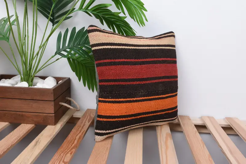 Turkish Pillow, Boho Pillow Sham Cover, Pillow for Sofa, 14x14 Brown Pillow, Bolster Cushion, Yoga Pillow Cover, Pillow Cover, Couch Cushion - 4