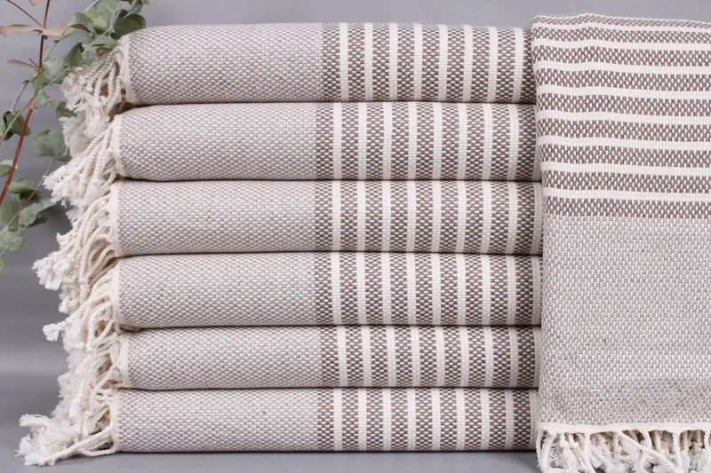 Organic Cotton Towel Beach, Brown Striped, 40x75 Inches