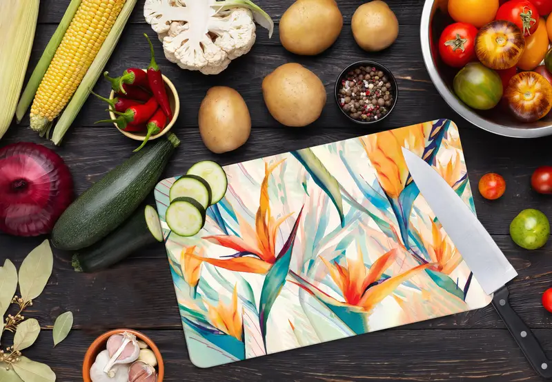 Soyut Çiçek Cam Kesme Tahtası, Modern Mutfak Temeli