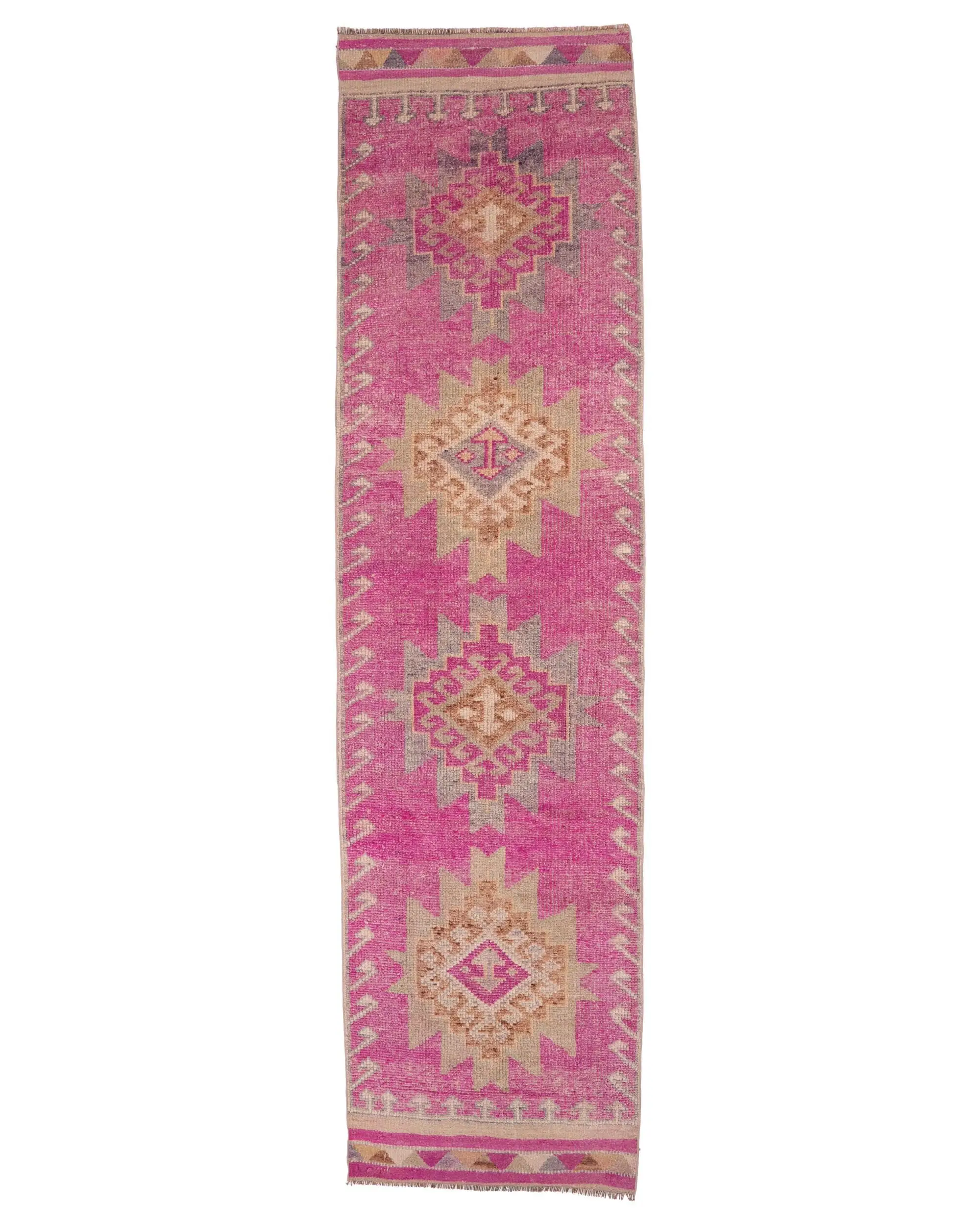 2.9x11.4 ft Turkish Rug, Vintage Runner Rug, Pink Brown Camouflage Rug - 1