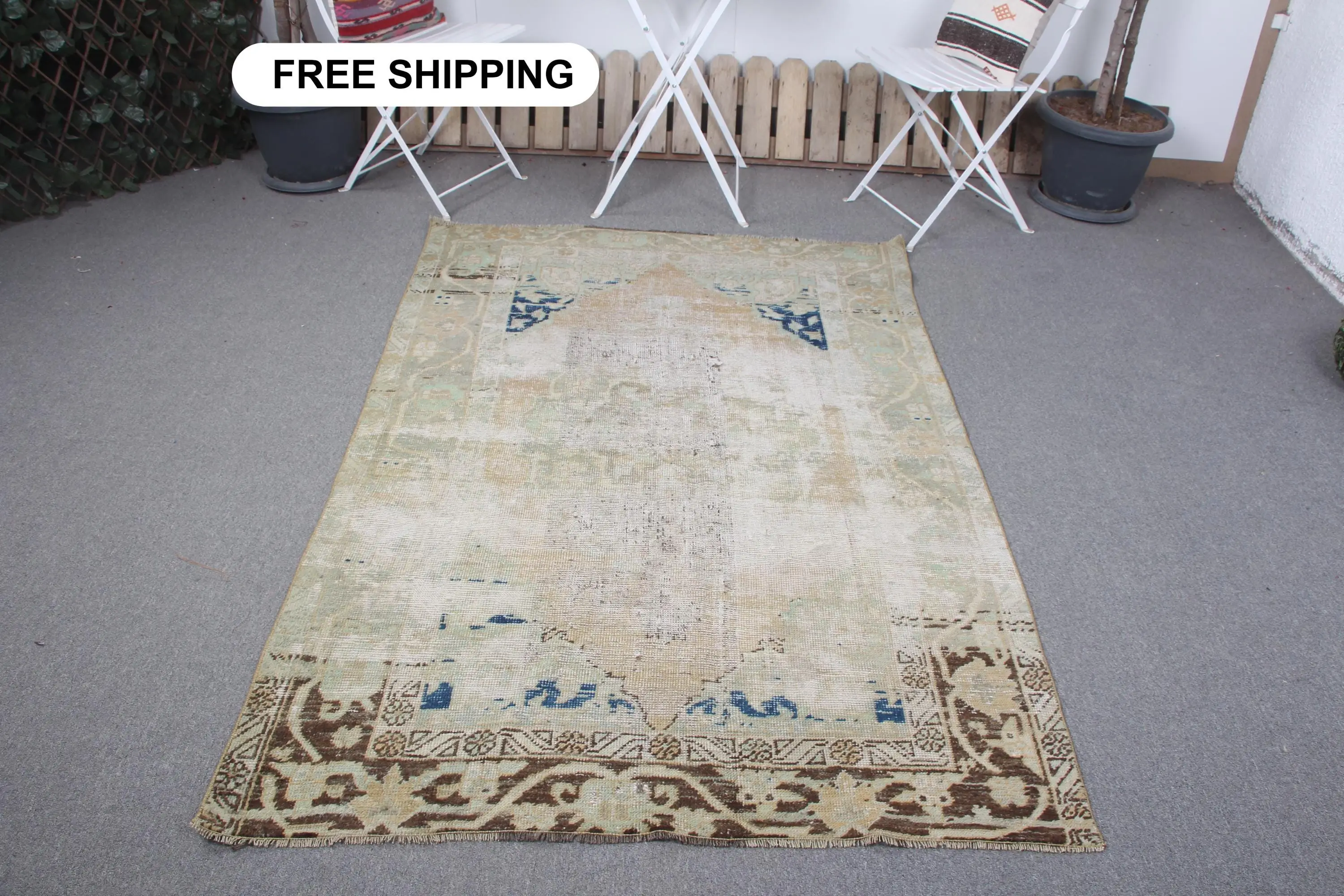 4,2x6,3 ft türkischer Vintage-Teppich, brauner Wollteppich - 1