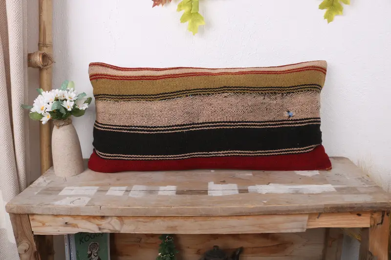 Boho Pillow, Home Decor Pillow, 12x24 Brown Pillow Sham, Vintage Pillow, Pillow Case, Accent Pillow, Vintage Kilim Pillow Cushion Case - 1