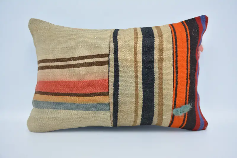 Pillow, Colorful Pillow, Throw Kilim Pillow, Gift Pillow, Square Throw Cushion Cover, Kilim Pillow, 16x24 Beige Cushion Cover - 1