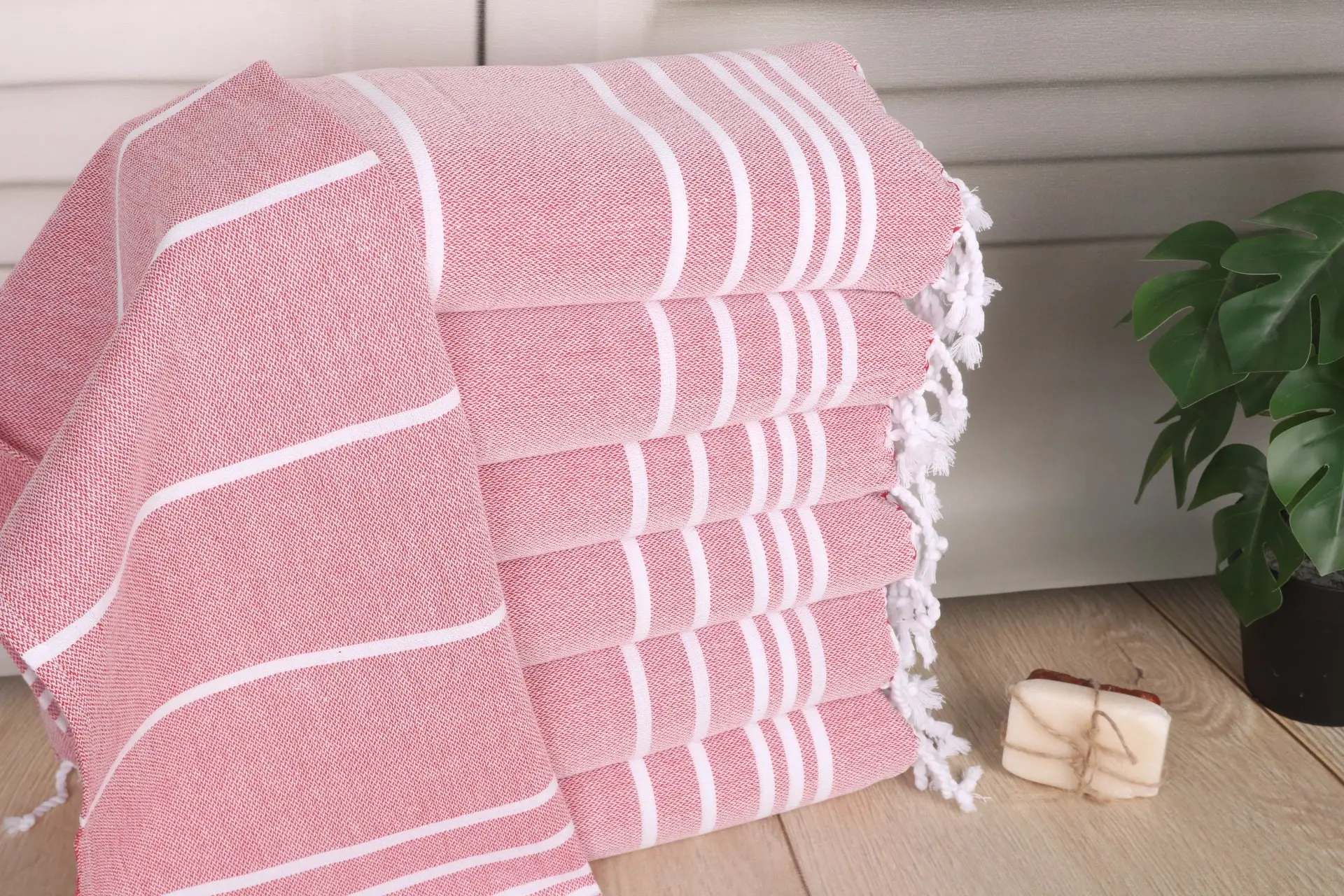 Red Cotton Tea Towel Striped Dish Towel Small Bath Towel 18x38 Inches - 1