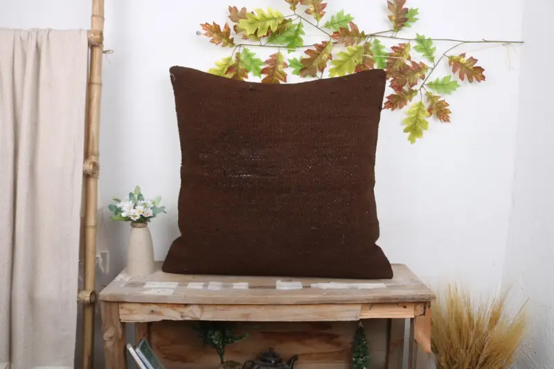 Pillow for Sofa, 24x24 Brown Cushion Cover, Floor Cushion, Cushion Cover, Boho Pillow, Nautical Throw Pillow Cover, Handmade Kilim Cushion - 1