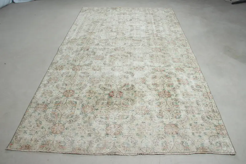Vintage Rug, 5.6x9.7 ft Large Rug, White Striped Wool Turkish Rug - 1