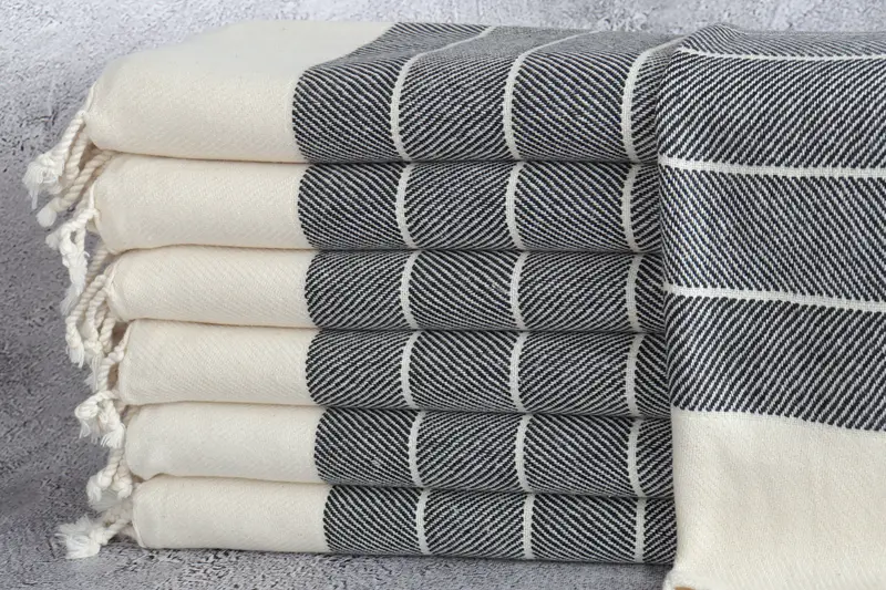 Personalized Hand Towel Custom Black Striped Organic Towel, 16x36 Inches