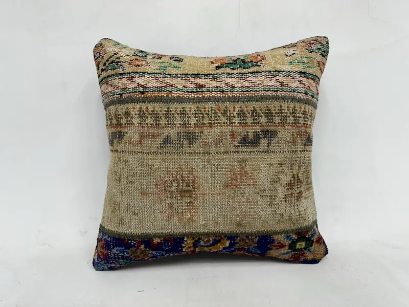 Turkish Kilim Pillow, Anatolian Pillow Case, Cushion Cover, Handmade Throw Cushion, Kilim Pillow Cover, Turkish Pillow, 20x20 Beige Cushion - 1