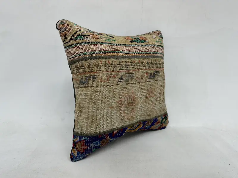 Turkish Kilim Pillow, Anatolian Pillow Case, Cushion Cover, Handmade Throw Cushion, Kilim Pillow Cover, Turkish Pillow, 20x20 Beige Cushion - 3