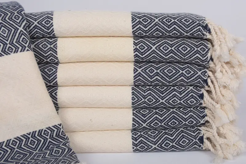 Navy Diamond Organic Cotton Personalized Bath Towel, 67x38 Inches