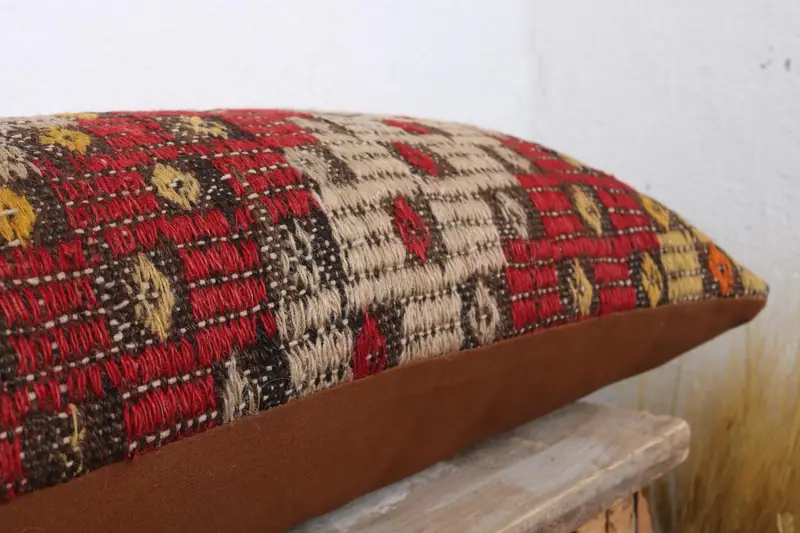 Pillow for Couch, Turkish Pillow, 12x36 Red Pillow, Lounge Throw Pillow Case, Pillow, Ethnical Kilim Rug Pillow, Vintage Pillow Cover - 6