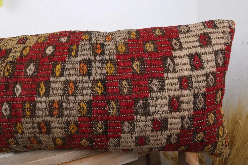 Pillow for Couch, Turkish Pillow, 12x36 Red Pillow, Lounge Throw Pillow Case, Pillow, Ethnical Kilim Rug Pillow, Vintage Pillow Cover - 5
