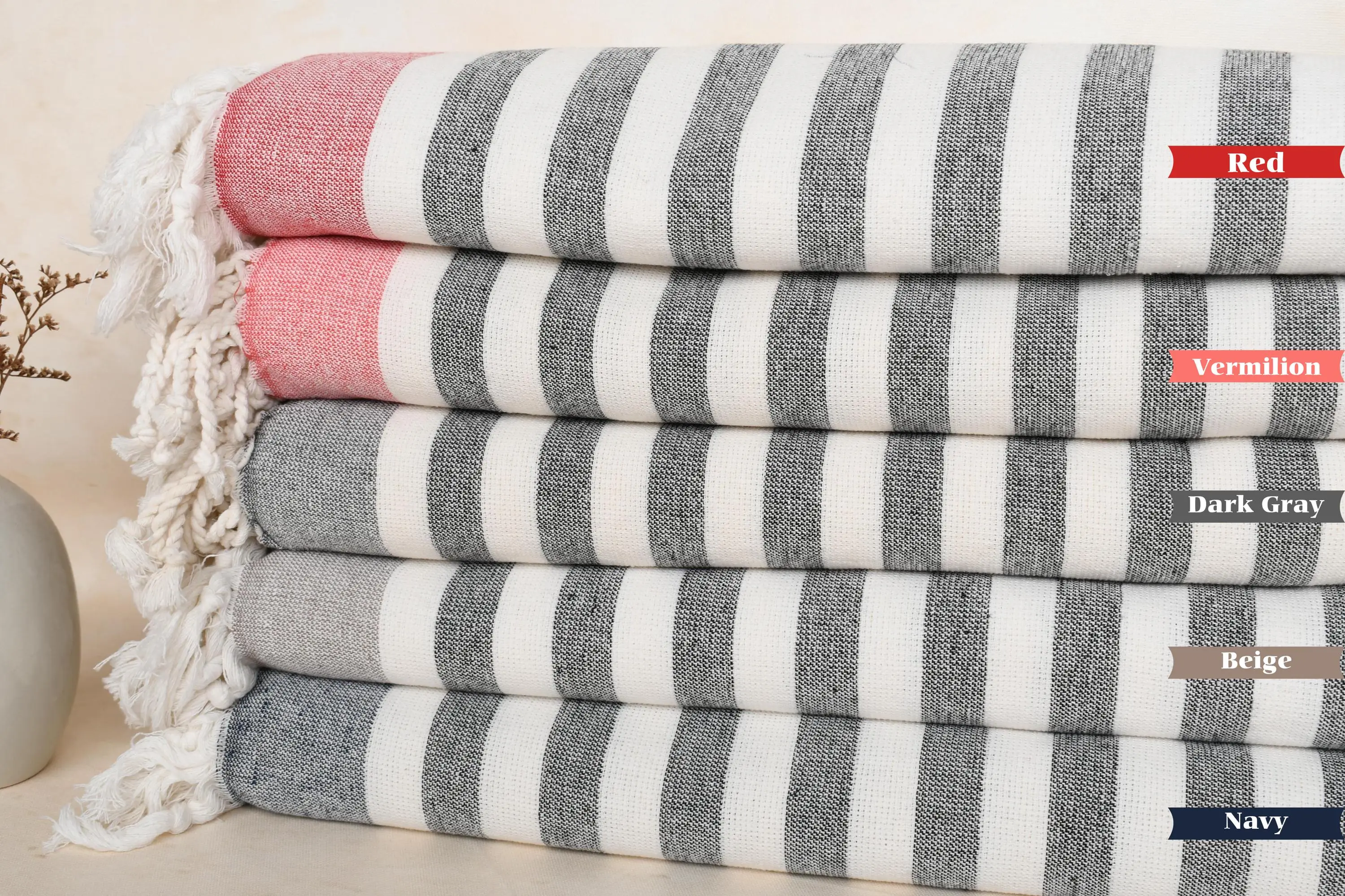 Custom Beach Towel Organic Cotton Striped Terry, Beige, 40x67 Inches - 1