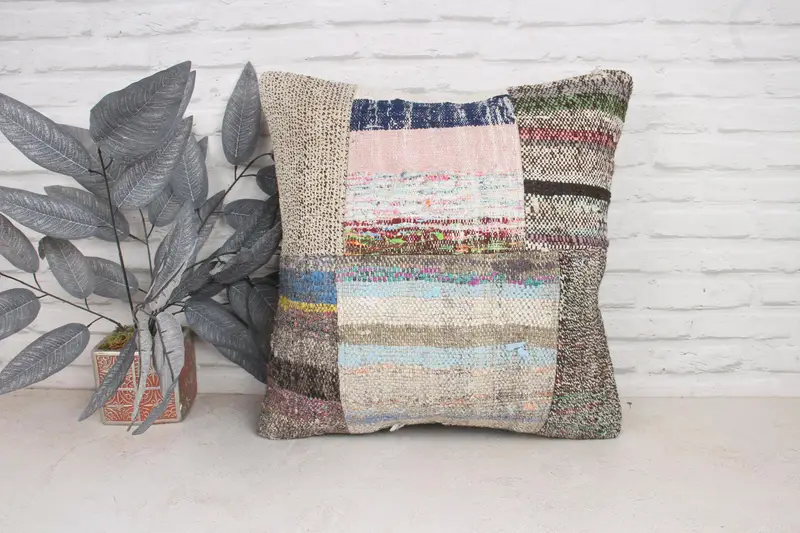 Handmade Rug Seat Pillow, 20x20 Pink Pillow Case, Office Chair Pillow Cover, Boho Pillow, Handmade Kilim Cushion, Cushion Cover, Pillow for Couch - 1