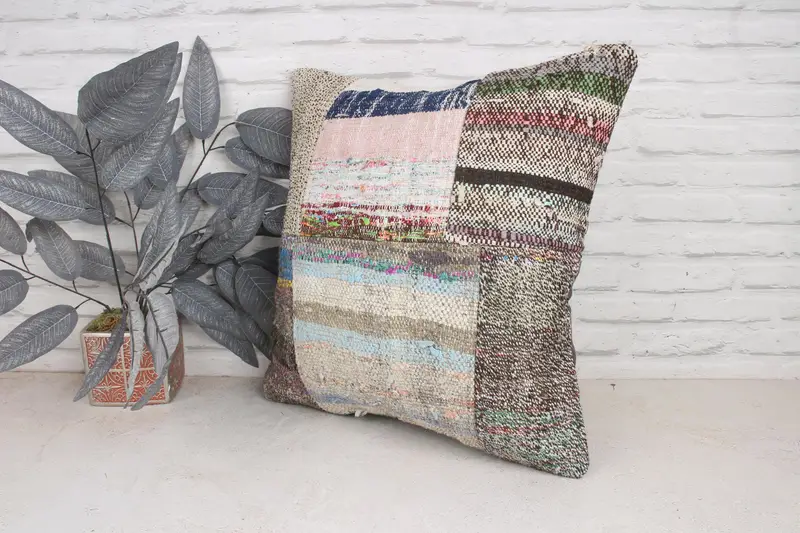 Handmade Rug Seat Pillow, 20x20 Pink Pillow Case, Office Chair Pillow Cover, Boho Pillow, Handmade Kilim Cushion, Cushion Cover, Pillow for Couch - 4