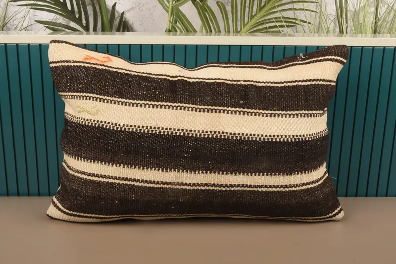 Home Decor Vintage Cushion Case, Striped Brown 16x24 inch Gift Pillow - 1