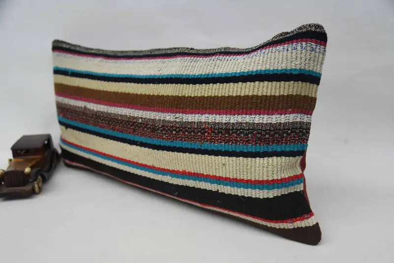 Cushion Case, Sofa Bolster Cushion Cover, Seat Pillow Cover, Kilim Cushion Sham, Pillow for Sofa, 12x24 Blue Pillow Sham, Turkish Kilim Pillow - 3