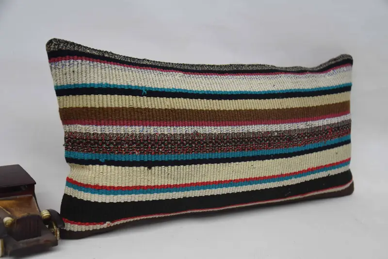Cushion Case, Sofa Bolster Cushion Cover, Seat Pillow Cover, Kilim Cushion Sham, Pillow for Sofa, 12x24 Blue Pillow Sham, Turkish Kilim Pillow - 2